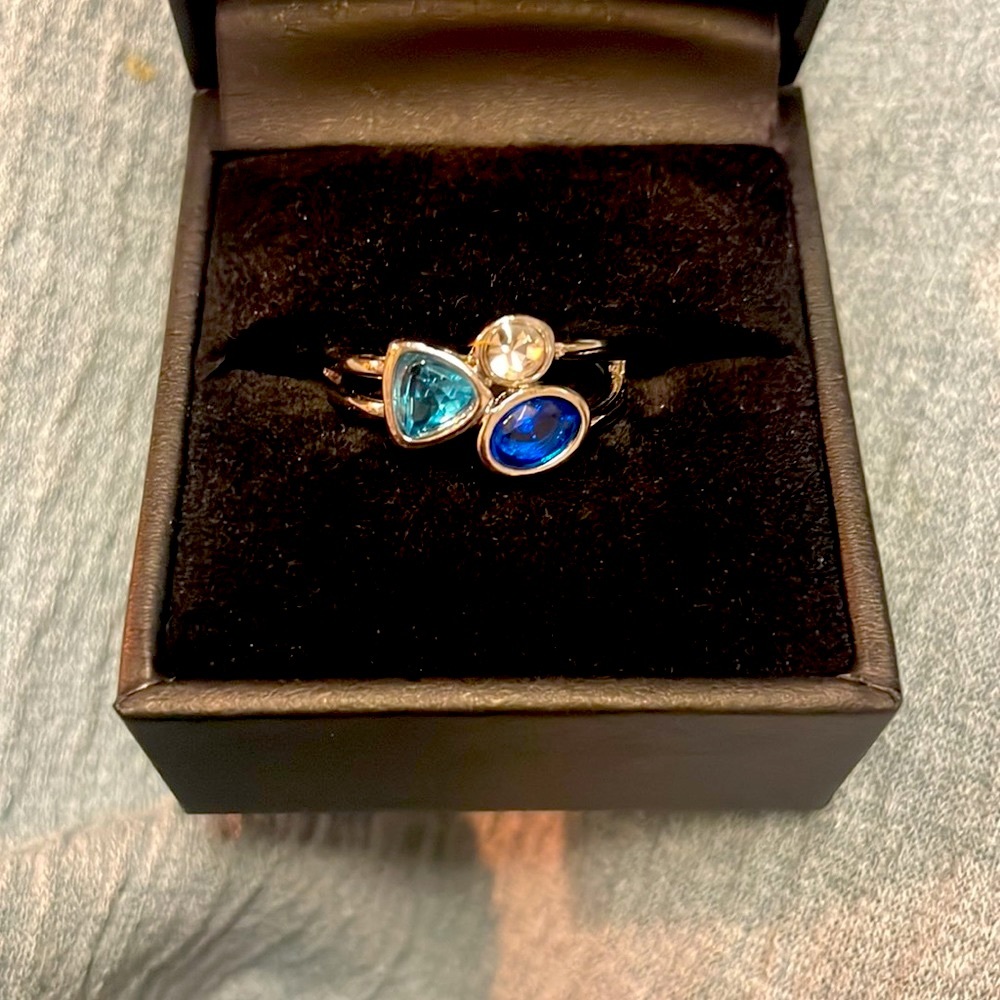 Ss Aquamarine, Sapphire & Whit Topaz Ring
